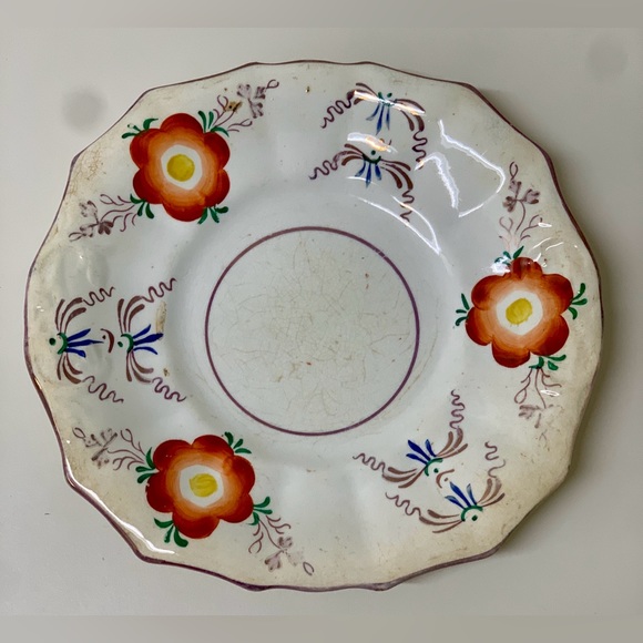 19th Century Antique Gaudy Welsh 12 Sided Scalloped Hand Painted Biscuit Tray - Picture 12 of 12